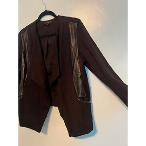Quiet Luxury Draped Open Jacket Ellerman Black Faux Leather Trim Spanx  14